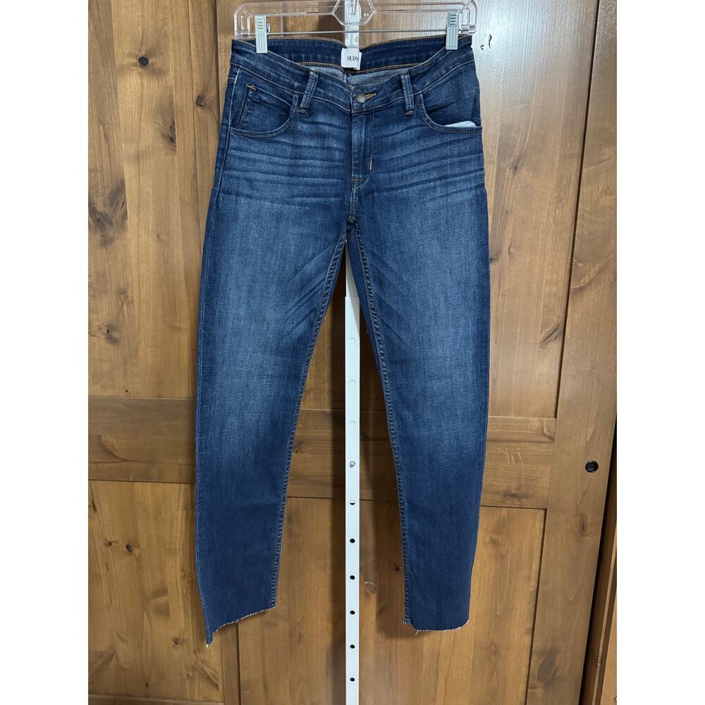 Hudson Bacara Jeans, 27, blue, straight leg. raw hem. low rise. Hippie, Y2K